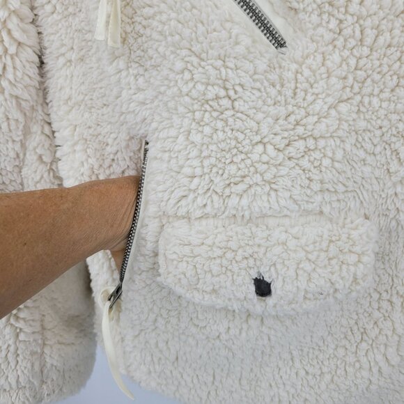 Lucky Brand Ivory Vegan Faux Shearling Sherpa Moto Jacket Womens Sz L Teddy Bear - Picture 8 of 12